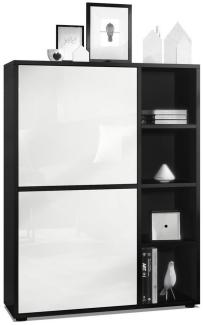 Highboard Schrank Anrichte Cuba mit 8 Fächern, Korpus in Schwarz matt / Fronten in Weiß Hochglanz