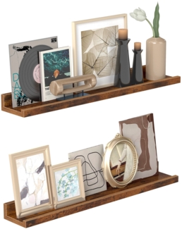 VASAGLE Wandregale, 2er Set, Schweberegale, Breite 60 cm, erhöhte Vorderkante, für Bilderrahmen, Dekoartikel, Gewürzgläser, für Küche, Wohnzimmer, vintagebraun