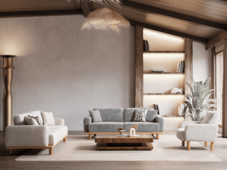 Sitzgruppe/Sofa Set - Wohnzimmergarnitur "Gardenia" 3+3+1+1-Grau/Weiß