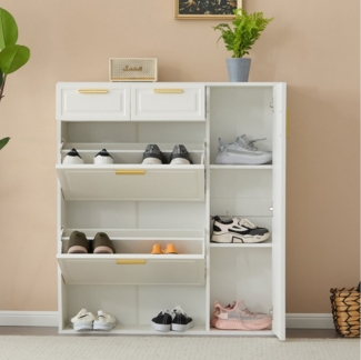 Merax Schuhschrank mit verstellbaren Regalen und goldenen Griffen (1-St) Schuhregal mit 2 Klappen Schuhkipper, Schuhkommode mit 2 Schubladen