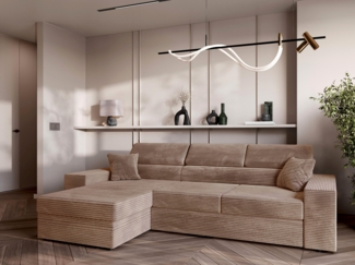 AX LIVING Belek Ecksofa Cord Kaffeefarbe mit Schlaffunktion 272 cm