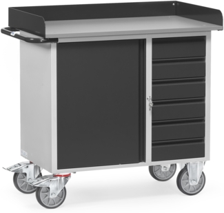 Fetra Werkstattwagen mit Schrank und 6 Schubladen mit Abrollrand Grey Edition