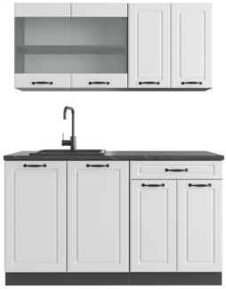 Vicco Küchenzeile R-Line, Weiß Landhaus/Anthrazit, 140 cm, AP Anthrazit