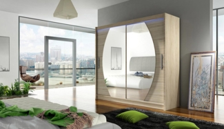 Kleiderschrank London IV, mit RGB LED Beleuchtung, Farbe: Sonoma Eiche / Spiegel