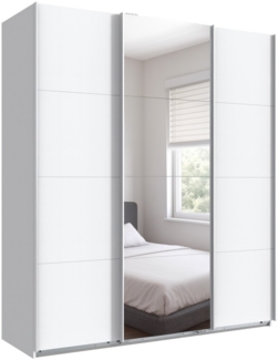 Schwebetürenschrank Kleiderschrank B180 cm H208 cm 3-türig Weiß, 1x Spiegeltür