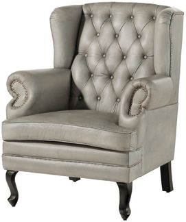 Ohrensessel Echtleder 88 x 81 x 105 grau CHESTERFIELD #201