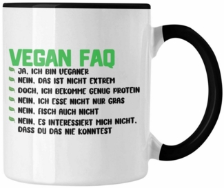 Trendation Tasse Trendation - Veganer Tasse Geschenk FAQ Vegan Geschenkidee Lustiger Sp