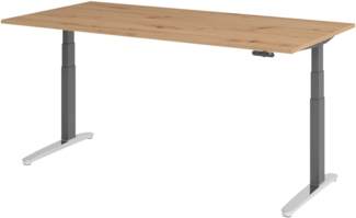 bümö elektrisch höhenverstellbarer Schreibtisch 200x100 cm mit Memory-Steuerung - Design Schreibtisch höhenverstellbar elektrisch, elektrischer Schreibtisch Asteiche, Gestell graphit/alu, XBHM-2E-R-GC