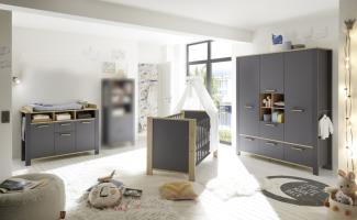 Babyzimmer Tom 3 teilig in Anthrazit Matt Lack und Asteiche von Mäusbacher mit Kleiderschrank, Bett mit Lattenrost, Wickelkommode - Babyzimmermöbel, Sparset, Baby, Kinderzimmermöbel, Kinderzimmer, Babymöbel - MD111007