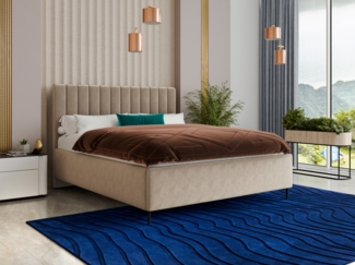 Polsterbett Soho - Bettkasten mit Gasdruckfedern - Doppelbett mit Lattenrost, Bett mit Metallfüße und Polsterkopfteil, Bettgestell, Schlafzimmer, Velvet Stoff (Beige (Paros 02), 160x200 cm)
