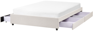 Bett mit Schubladen ohne Kopfteil Stoff PRADES 140 x 200 cm Hellbeige