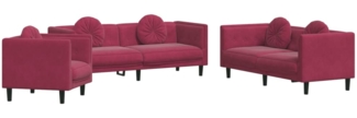 vidaXL 3-tlg. Sofagarnitur mit Kissen Weinrot Samt 3209251