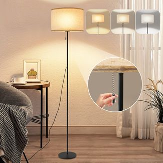 ZMH Stehlampe Wohnzimmer Vintage Stehleuchte: LED Dimmbar Standleuchte 136cm Standlampe Beige Lampenschirm 3000K-6500K Wohnzimmerlampe Seilzugschalter Retro Stoff Leselampe für Schlafzimmer Büro
