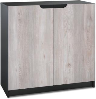 Vladon Sideboard Logan, Kommode mit 2 Türen, Schwarz matt/Eiche Nordic (82 x 78 x 37 cm)