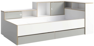 Home affaire Jugendbett ELLETE Stauraumbett 90x200 cm, Maße B/T/H: 231,5/125,5/88,5 cm, Bett ohne Matratze mit 2 Schubladen, 2 Türen und 6 Fächer