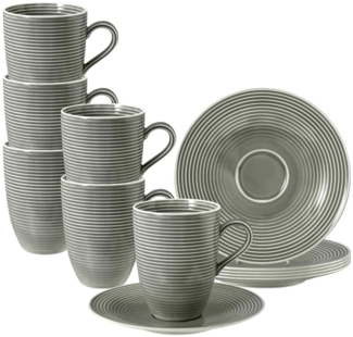 Seltmann Weiden Beat Color Glaze Henkelbecher mit Untertassen 6er Set Perlgrau