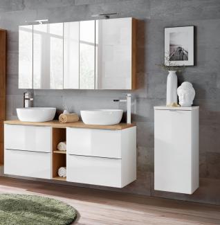 Badmöbel Set 10-tlg Badezimmerset PERUGIA Weiss HGL inkl. Waschbecken