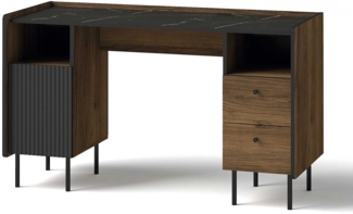 Schreibtisch Bürotisch Pereto 135x55x79cm Warmia Nussbaum schwarz matt