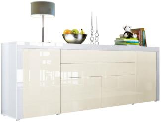 Vladon Sideboard La Paz V2, Kommode mit 2 Türen, 2 Schubkästen und 2 Klappen, Weiß Hochglanz/Creme Hochglanz/Weiß Hochglanz (200 x 72 x 35 cm)