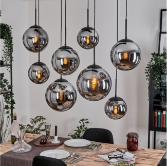 hofstein Hängeleuchte Hängelampe aus Metall/Glas in Schwarz/Rauchfarben, ohne Leuchtmittel, moderne Pendelleucht im Retro/Vintage-Design (20, 25, 30 cm), 8x E27