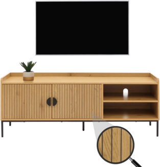 TV-Rack HWC-O39, TV-Board Fernsehtisch Lowboard TV-Schrank Kommode, Melamin MDF 56 x 150 x 40 ~ natur