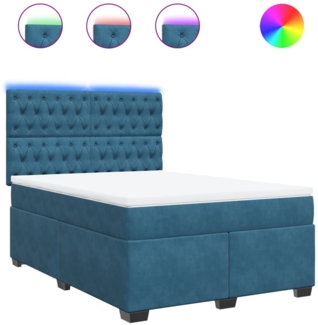 vidaXL Boxspringbett mit Matratze Blau 160x200 cm Samt 3293264