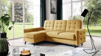 Ecksofa Sofa GARNET Stoff Luis Honiggelb mit Schlaffunktion Ottomane Links