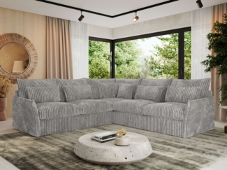Ecksofa für Wohnzimmer, L-förmige Ecke mit losen Kissen, modular 4-Sitzer couchgarnitur - VERSO - Hellgrau Cord