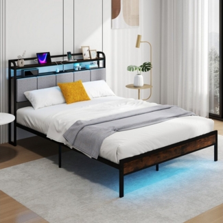 COSTWAY Bettgestell (1-tlg), Polsterbett, mit LED Beleuchtung, Ladestation, 140x200cm