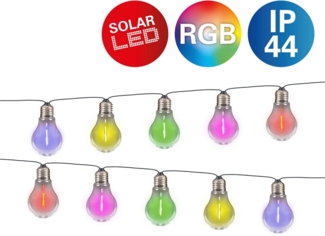 näve LED-Lichterkette Linda, 10-flammig, Solar, 10 Glühbirnen klar, RGB-LED, Dämmerungssensor, Zuleitung 180cm