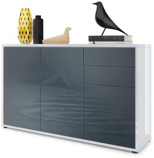 Vladon Sideboard Ben V3, Kommode mit 3 Türen und 2 Schubladen, Weiß Hochglanz/Grau Hochglanz (117 x 74 x 36 cm)