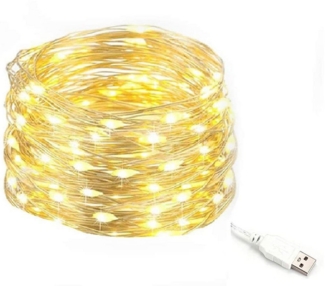 Salcar LED-Lichterkette 10m LED Lichterkette Outdoor Indoor USB Kupferdraht Weihnachtsdeko, Warmweiß