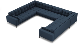 Micadoni Wohnlandschaft Mamaia 9-Sitzer Strukturierter Stoff Neve Blau schwarze Beine