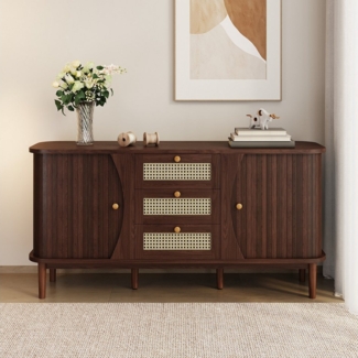 Celya Sideboard Rattanschrank mit Schubladen, Kommode mit Schiebetüren