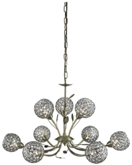 Bellis Ii, 9Flammige Deckenleuchte, Antik Messing, Dekorativer Klarglas Schirm