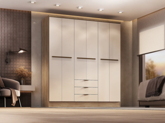 Vente-unique - Kleiderschrank mit 6 Türen & 3 Schubladen - 180 cm - Beige & Holzfarben - PEROLI