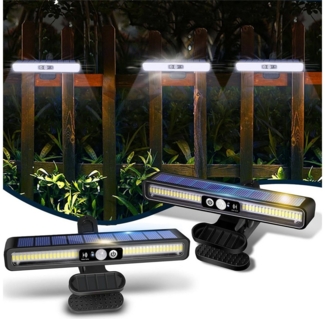 PRIISF LED Solarleuchte Solarlampen für Außen, 2 Stück Clip-on Zaunleuchte mit Bewegungsmelder, IP65-Wasserdichte, 3 Modi LED Solarleuchten für Aussen Wandlampen Gartenleuchte, Warmweiß, Kaltweiß Solar Wandleuchte Zaun Beleuchtung, Einfache Montage, Te...