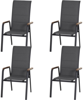 SIENA GARDEN Tesoro HB Stapelsessel 4er-Set Alu, Textil, Teak FSC 100 %