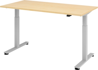 bümö® Sitz- & Stehschreibtisch Serie-XMST elektrisch höhenverstellbar, Tischplatte 160 x 80 cm in Ahorn, Gestell in silber