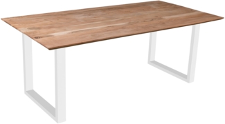 Esstisch 200x100 cm Akazie massiv eichenfarben schweizer Kante U-Gestell weiß DEAN 137085907