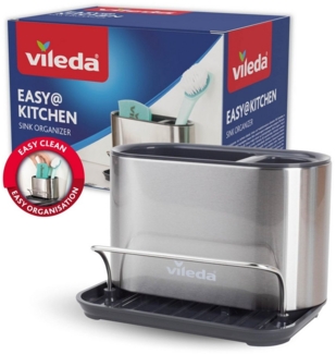 Vileda Küchenorganizer-Set Spülbeckenorganizer mit Schwamhalter Edelstahl