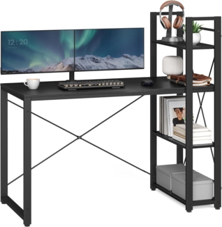 Vasagle Schreibtisch, mit Regalböden rechts oder links, Industrie-Design, schwarz, 56 x 120 x 120 cm