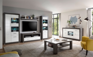 Etero Wohnzimmer Set 479cm dark concret weiß Hochglanz Vitrine Modern Wohnwand