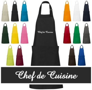 Schnoschi Kochschürze Hochwertige Küchenschürze mit Chef de Cuisine bestickt, Stickerei mit Chef de Cuisine