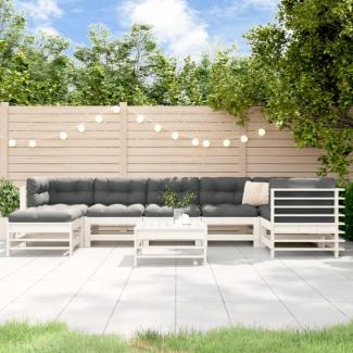vidaXL 8-tlg. Garten-Lounge-Set mit Kissen Weiß Massivholz 3185879