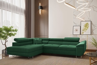Ecksofa Schlafsofa Sofa CARMELO in Stoff Nova Grün Ottomane Links