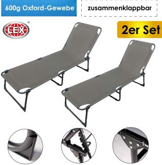 2er-Set Gartenliege 3-Bein Sonnenliege Strandliege klappbar Liegestuhl 188cm