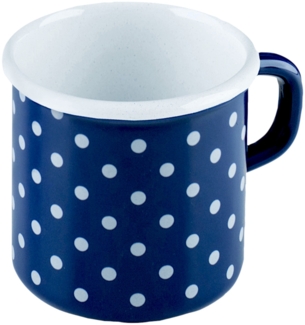RIESS 0221-075 Topf mit Bördel 8 cm, 3/8 L, Emaille, Country, Pünktchen Blau / Trinkbecher
