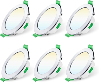 ALUSSO LED Einbaustrahler 6er-Set, 7W Decken Leuchte, 68mm Flach Strahler Dimmbar Spot, Helligkeit von 10 % bis 100 %, Rund, Chrom