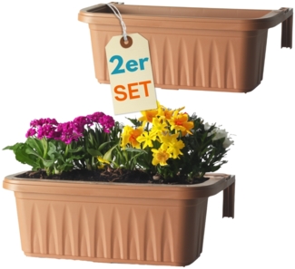 2er Set Blumenkasten Balkongeländer Balkon Blumenkasten Balkonkasten mit Halterung Balkonkasten Geländerkasten Balkonkasten mit Wasserspeicher 50 cm Terrakotta